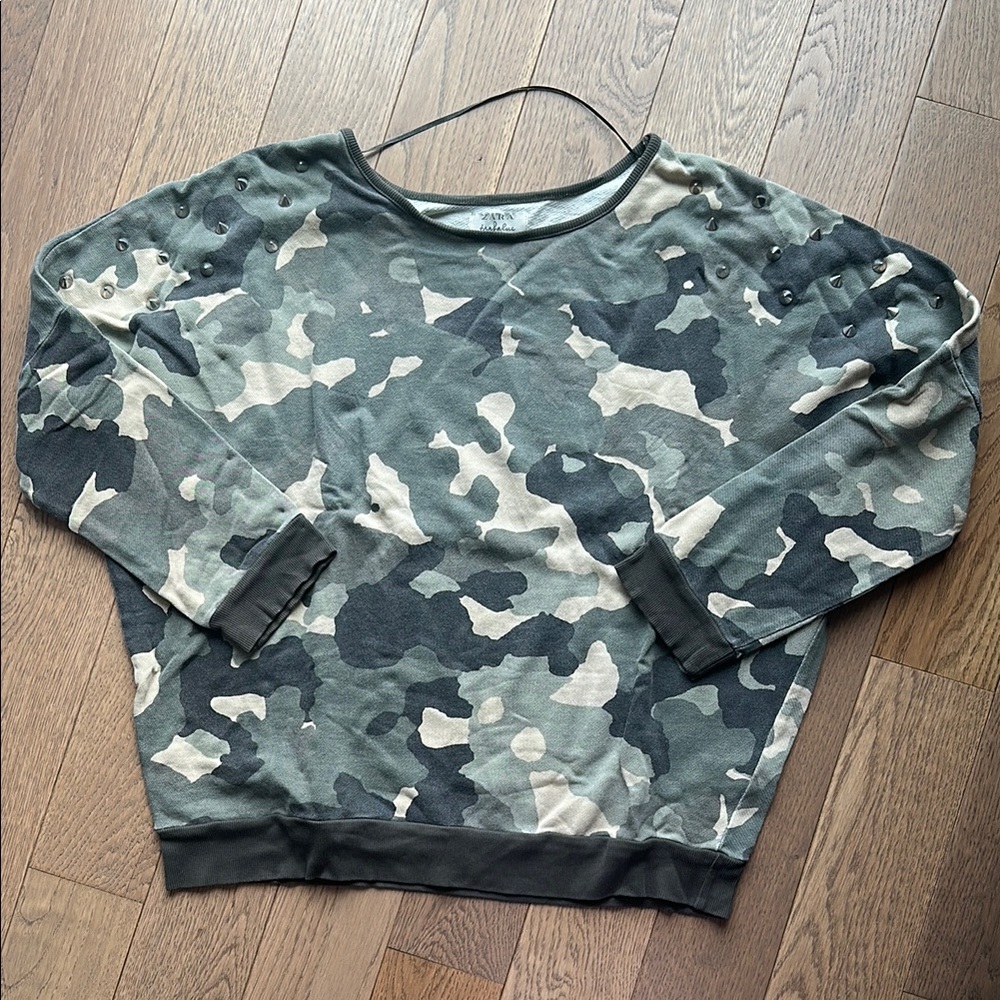 Zara Studded Green Camouflage Top